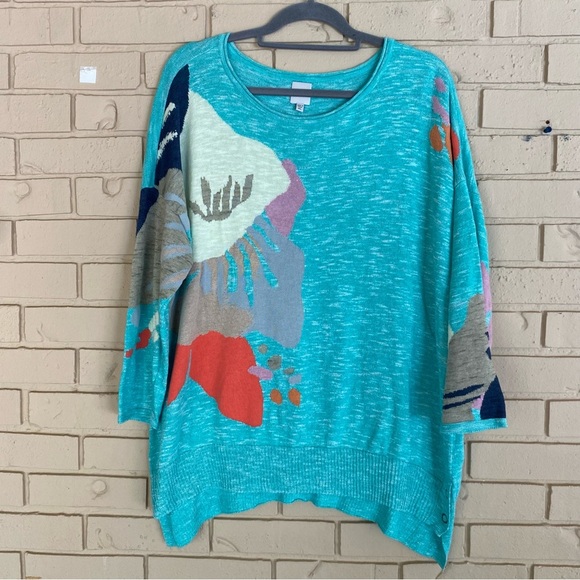 Women's Nic + Zoe Abstract Floral Linen Blend Sweater Travel Resort Size XL - Picture 1 of 8